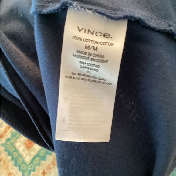 VINCE MENS MED NAVY BLUE 1/4 QUARTER ZIP SHORT SLEEVE PIQUE COTTON POLO SHIRT - Picture 7 of 7